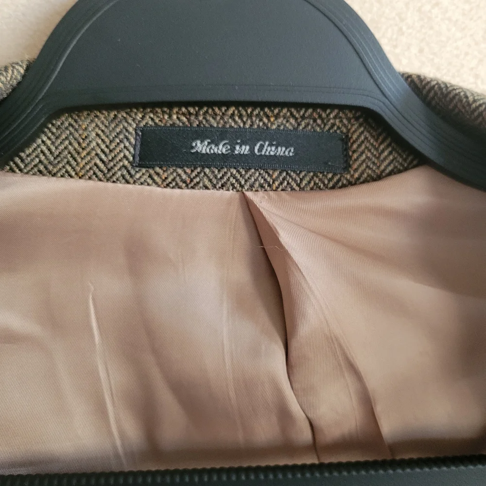 Lauren‎ Ralph Lauren Tweed Herringbone 100% Lambswool Brown Blazer Size 43L